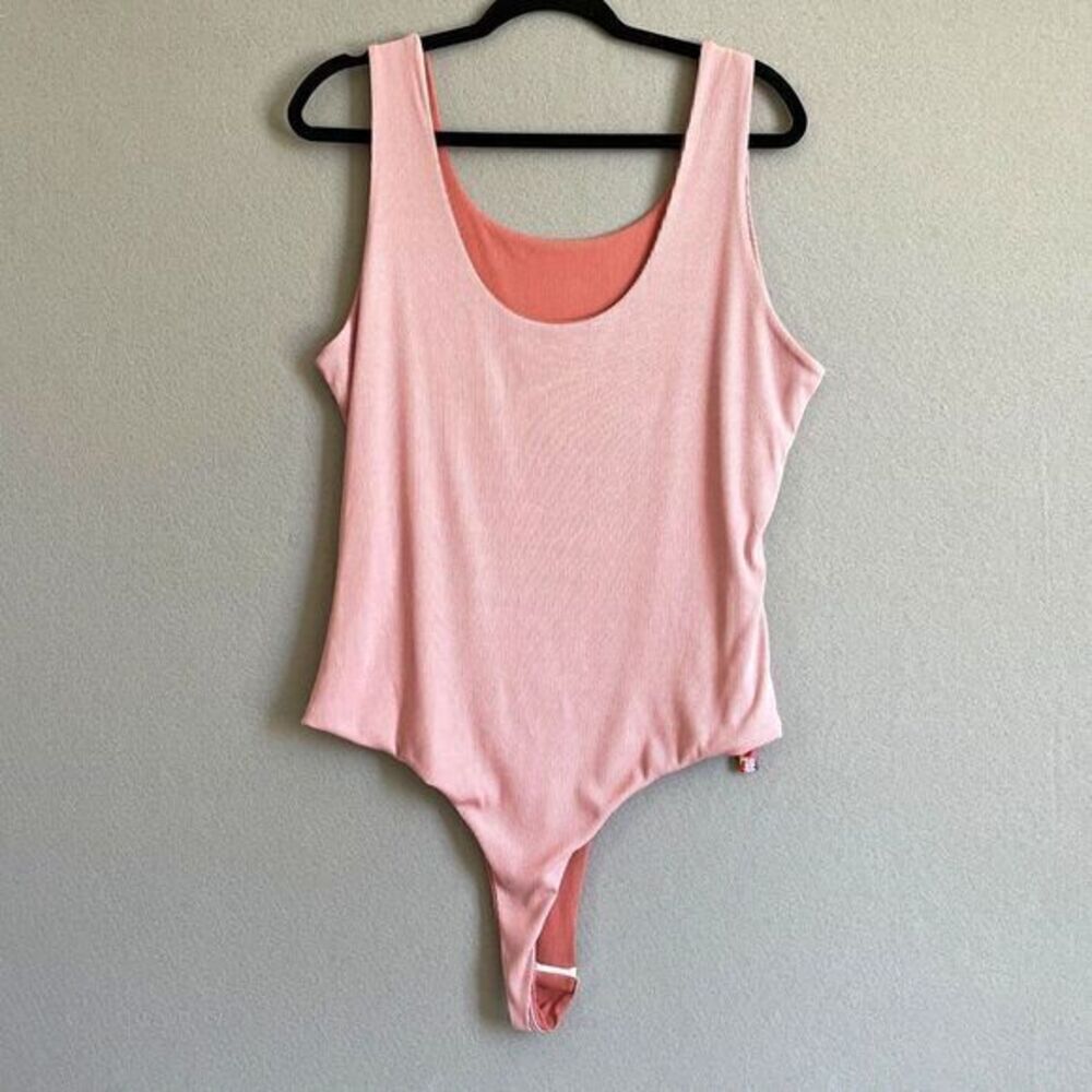 Freckled Poppy Ribbed Knit Bodysuit Reversible‎ Pink/Dusty Rose Womens 3X